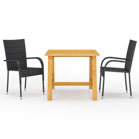 vidaXL Juego de comedor para jardín 3 piezas negro