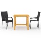 vidaXL Juego de comedor para jardín 3 piezas negro