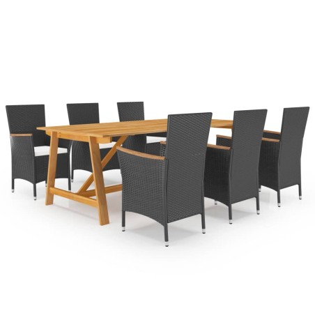 vidaXL Juego de comedor de jardín de 7 piezas negro