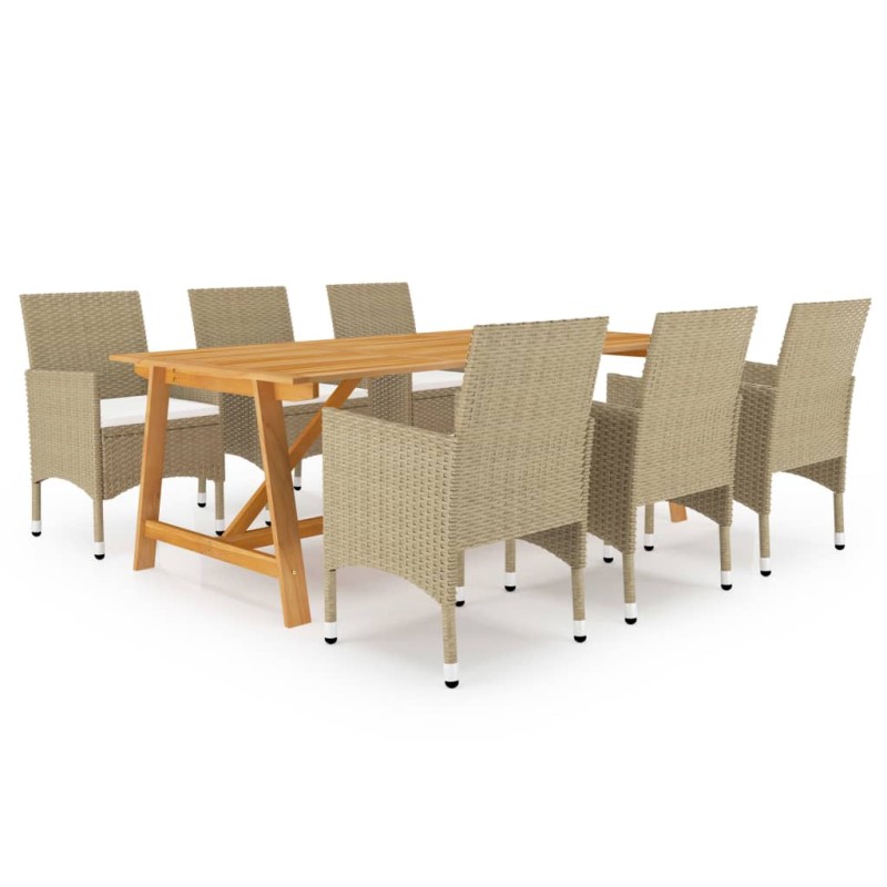 vidaXL Juego de comedor de jardín 7 piezas beige vidaXL Juego de comedor de jardín 7 piezas beige