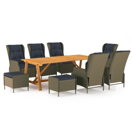 vidaXL Juego de comedor de jardín 9 piezas marrón