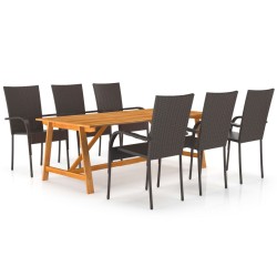 vidaXL Juego de comedor para jardín 7 piezas marrón