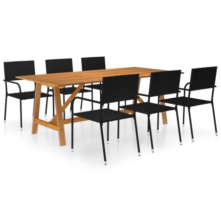 vidaXL Juego de comedor de jardín 7 piezas negro