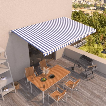 vidaXL Toldo retráctil manual azul y blanco 500x350 cm