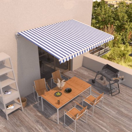 vidaXL Toldo retráctil manual azul y blanco 400x350 cm