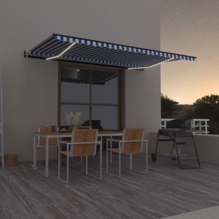 vidaXL Toldo automático LED sensor de viento azul y blanco 500x300 cm