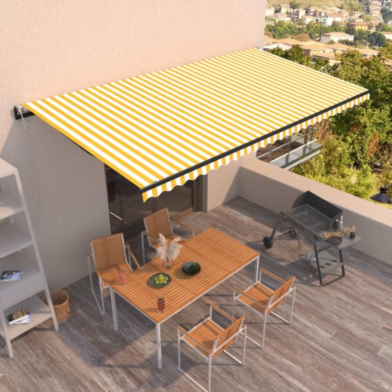 vidaXL Toldo retráctil automático amarillo y blanco 600x350 cm vidaXL Toldo retráctil automático amarillo y blanco 600x350 cm