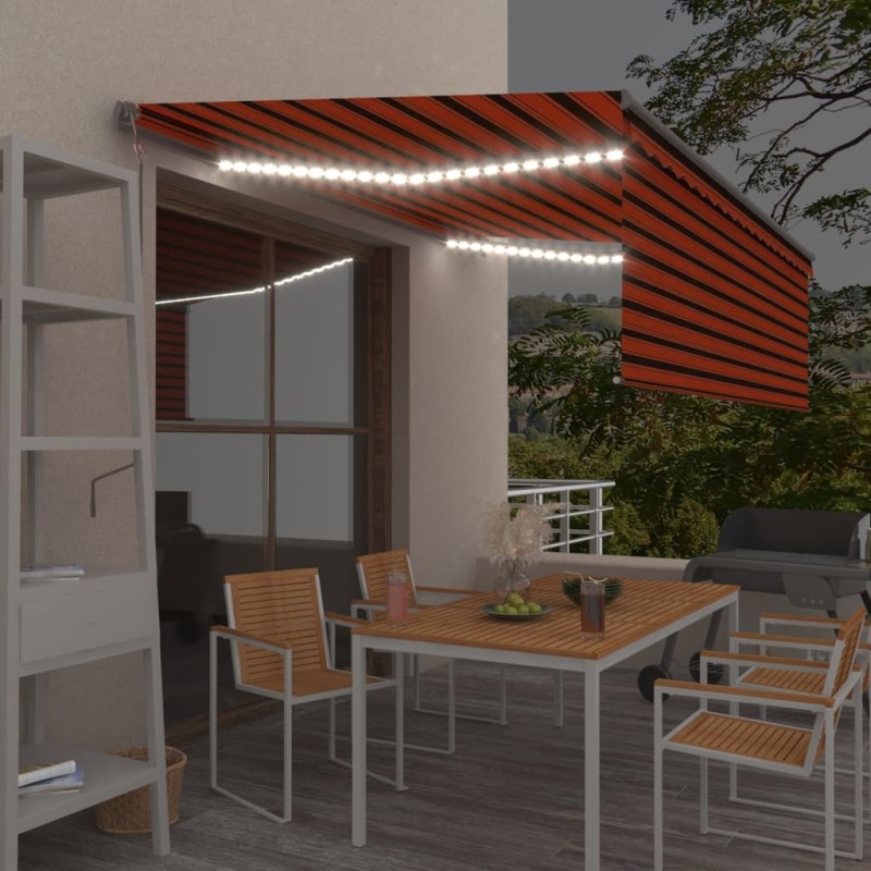 vidaXL Toldo automático persiana LED sensor viento naranja marrón 4x3m vidaXL Toldo automático persiana LED sensor viento naranja marrón 4x3m