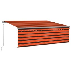 vidaXL Toldo automático persiana LED sensor viento naranja marrón 4x3m  