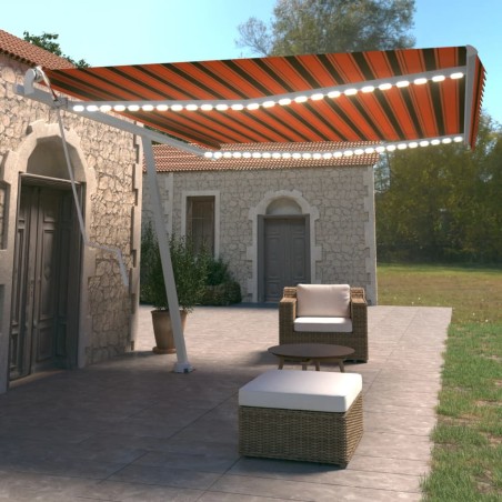 vidaXL Toldo automático LED sensor de viento naranja marrón 450x350 cm