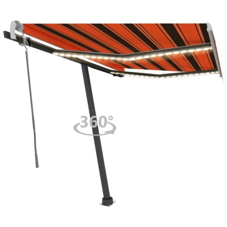 vidaXL Toldo retráctil manual con LED naranja y marrón 350x250 cm