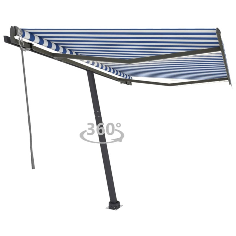 vidaXL Toldo automático LED sensor de viento azul y blanco 350x250 cm vidaXL Toldo automático LED sensor de viento azul y blanco 350x250 cm