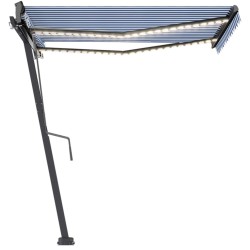 vidaXL Toldo automático LED sensor de viento azul y blanco 350x250 cm