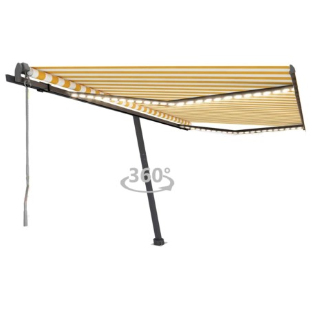 vidaXL Toldo automático LED sensor de viento amarillo blanco 450x300cm
