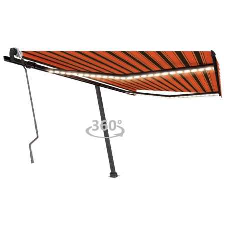 vidaXL Toldo manual retráctil con LED naranja y marrón 450x300 cm