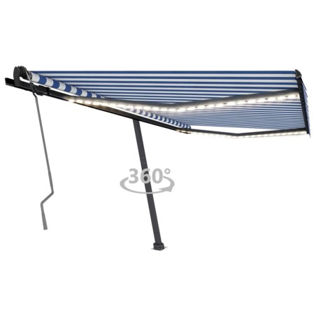vidaXL Toldo manual retráctil con LED azul y blanco 400x350 cm