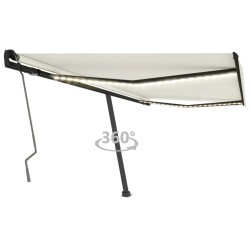 vidaXL Toldo manual retráctil con LED color crema 450x350 cm