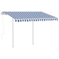 vidaXL Toldo retráctil automático con postes azul y blanco 3,5x2,5 m vidaXL Toldo retráctil automático con postes azul y blanco 3,5x2,5 m