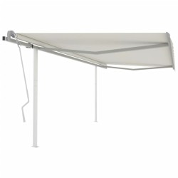 vidaXL Toldo manual retráctil con postes crema 4x3,5 m