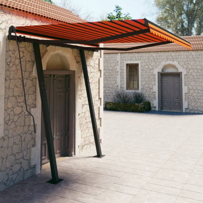 vidaXL Toldo automático retráctil con postes naranja y marrón 3x2,5 m vidaXL Toldo automático retráctil con postes naranja y marrón 3x2,5 m