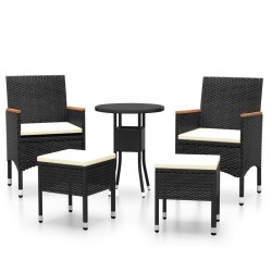 vidaXL Juego de muebles de jardín 5 piezas ratán sintético negro