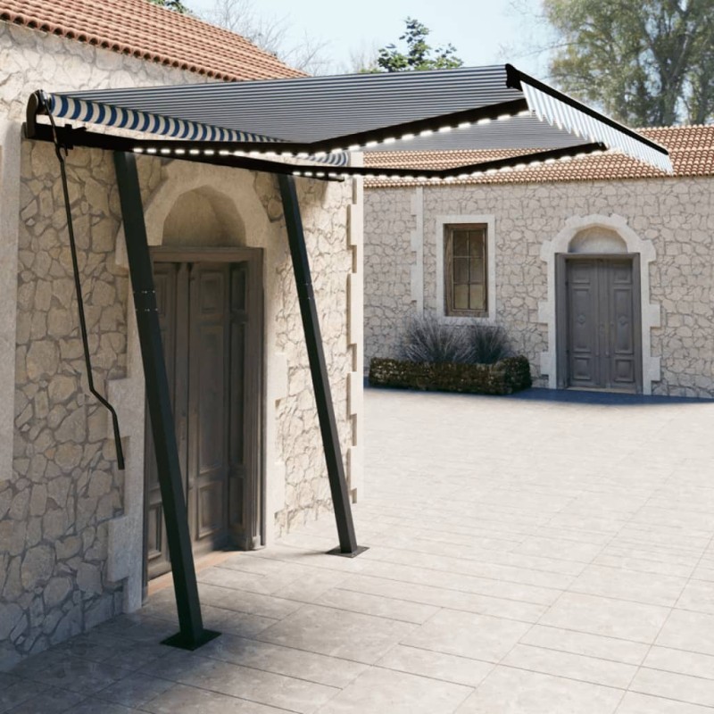 vidaXL Toldo automático LED sensor de viento azul y blanco 3,5x2,5 m vidaXL Toldo automático LED sensor de viento azul y blanco 3,5x2,5 m