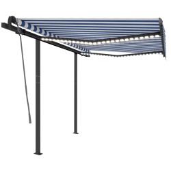 vidaXL Toldo automático LED sensor de viento azul y blanco 3,5x2,5 m