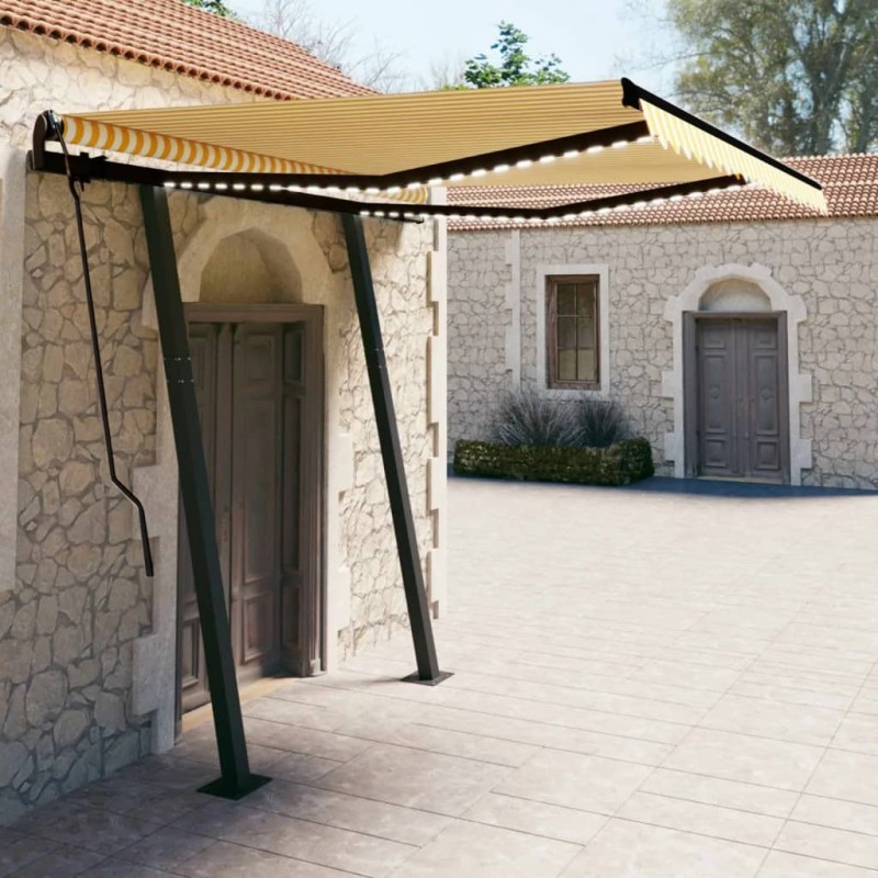 vidaXL Toldo automático LED sensor de viento amarillo blanco 3,5x2,5 m vidaXL Toldo automático LED sensor de viento amarillo blanco 3,5x2,5 m