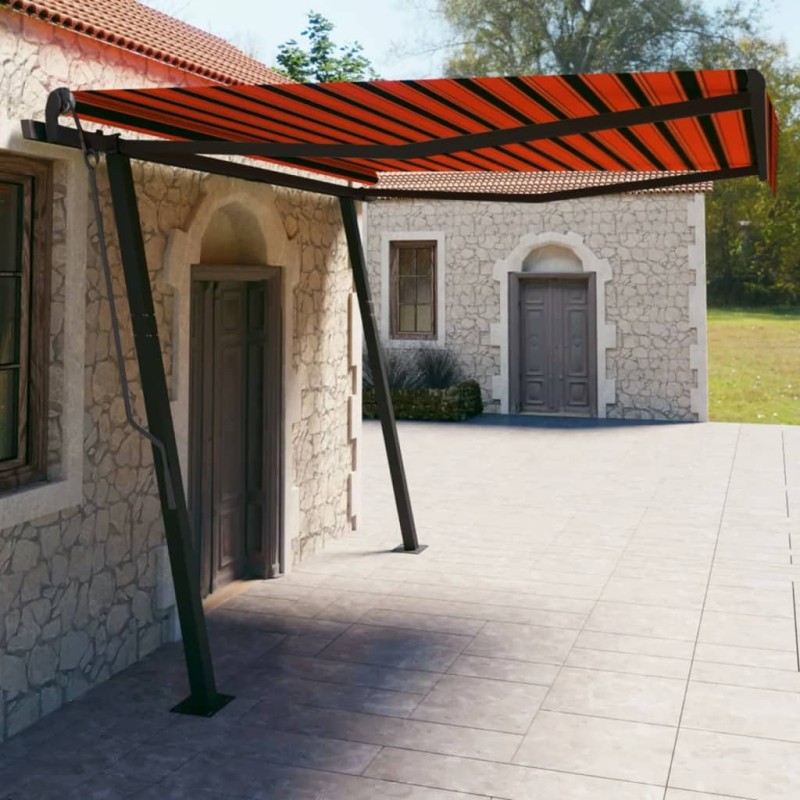 vidaXL Toldo automático retráctil con postes naranja y marrón 4x3 m vidaXL Toldo automático retráctil con postes naranja y marrón 4x3 m