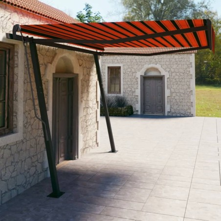 vidaXL Toldo automático retráctil con postes naranja y marrón 4x3 m
