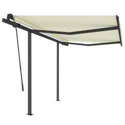 vidaXL Toldo automático retráctil con postes color crema 3,5x2,5 m