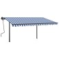 vidaXL Toldo automático retráctil con postes azul y blanco 4x3 m vidaXL Toldo automático retráctil con postes azul y blanco 4x3 m
