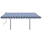 vidaXL Toldo automático retráctil con postes azul y blanco 4x3 m vidaXL Toldo automático retráctil con postes azul y blanco 4x3 m