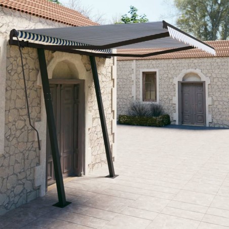 vidaXL Toldo automático retráctil con postes azul y blanco 3x2,5 m