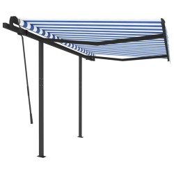 vidaXL Toldo automático retráctil con postes azul y blanco 3x2,5 m