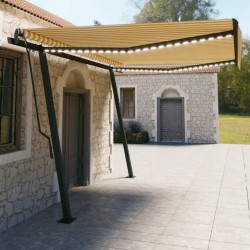 vidaXL Toldo automático LED sensor de viento amarillo y blanco 4,5x3 m