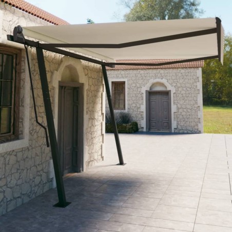 vidaXL Toldo retráctil automático con postes color crema 4,5x3 m