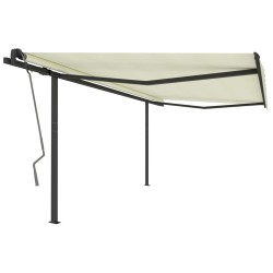 vidaXL Toldo retráctil automático con postes color crema 4,5x3 m