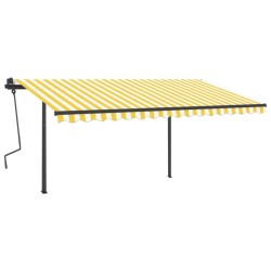 vidaXL Toldo retráctil automático con postes amarillo y blanco 4x3,5 m