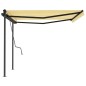 vidaXL Toldo retráctil automático con postes amarillo y blanco 4x3,5 m vidaXL Toldo retráctil automático con postes amarillo y blanco 4x3,5 m