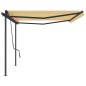 vidaXL Toldo retráctil automático con postes amarillo y blanco 5x3,5 m vidaXL Toldo retráctil automático con postes amarillo y blanco 5x3,5 m