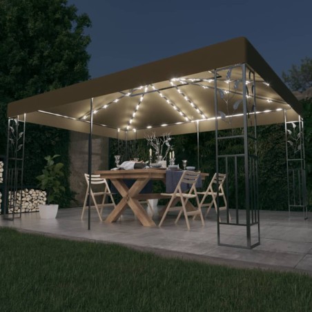 vidaXL Cenador doble techo y tira de luz LED gris taupe 3x4 m 180 g/m²