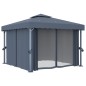 vidaXL Cenador con cortina y tira de luces aluminio antracita 3x3 m vidaXL Cenador con cortina y tira de luces aluminio antracita 3x3 m