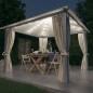 vidaXL Cenador con cortina y tira de luz LED aluminio crema 300x300cm vidaXL Cenador con cortina y tira de luz LED aluminio crema 300x300cm