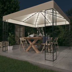 vidaXL Cenador con tira de luces LED 3x3 m tela color crema