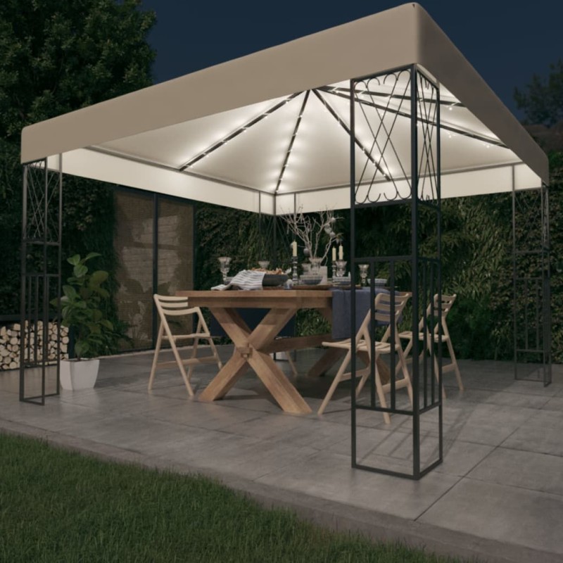 vidaXL Cenador con tira de luces LED 3x3 m tela color crema vidaXL Cenador con tira de luces LED 3x3 m tela color crema
