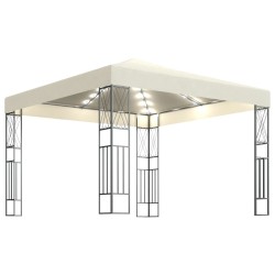 vidaXL Cenador con tira de luces LED 3x3 m tela color crema