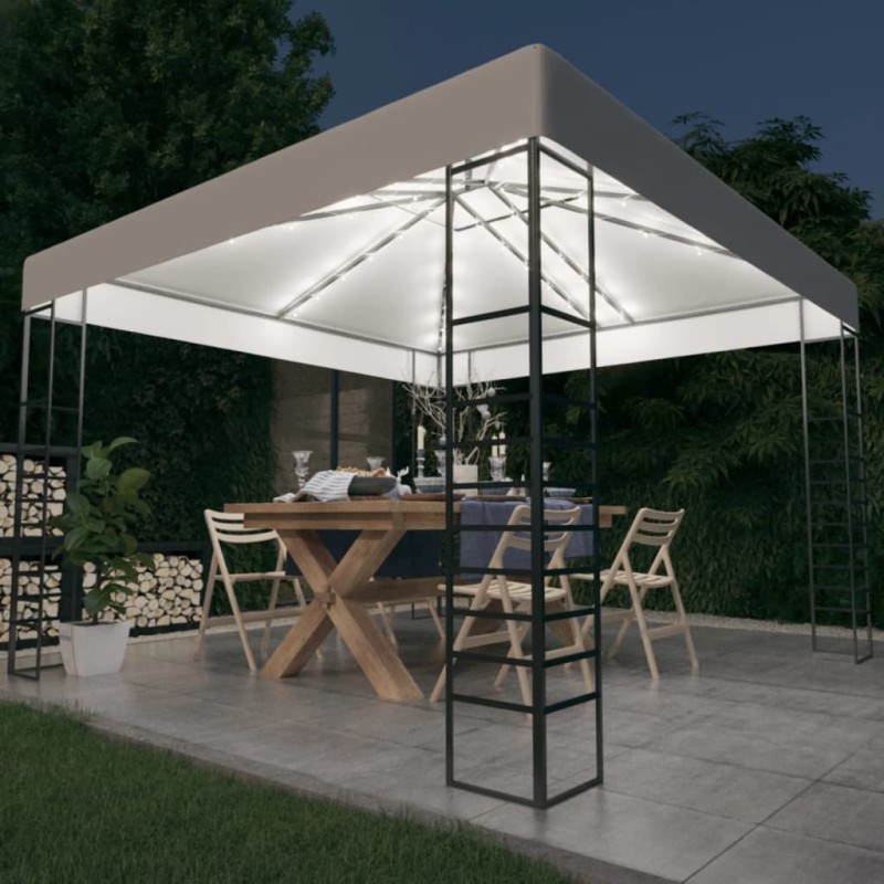 vidaXL Carpa cenador de jardín con tira de luces LED 3x3 m blanco vidaXL Carpa cenador de jardín con tira de luces LED 3x3 m blanco