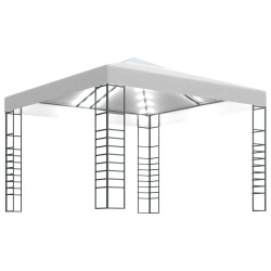 vidaXL Carpa cenador de jardín con tira de luces LED 3x3 m blanco