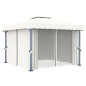 vidaXL Cenador con cortina y tira de luces LED aluminio crema 3x3 m